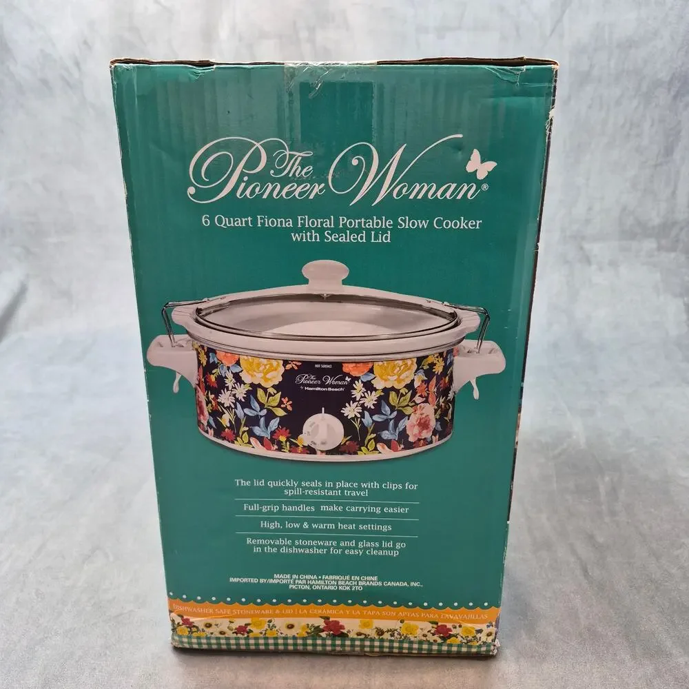 Hamilton Beach Fiona Pioneer Woman 6 Qt Blue Floral Crock Pot Slow Cooker NEW